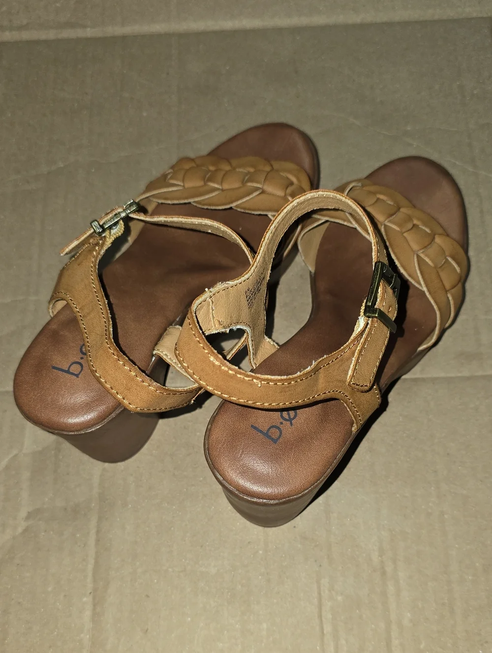 Womens B.O.C Tan Braided Wedge Sandals Size 6